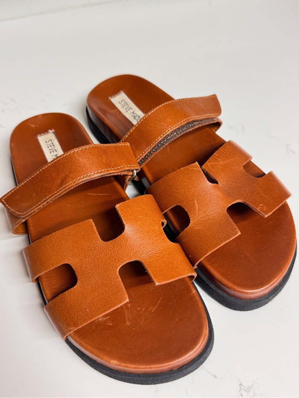 Steve Madden Mayven Camel Leather Platform Slide Sandals Size 8